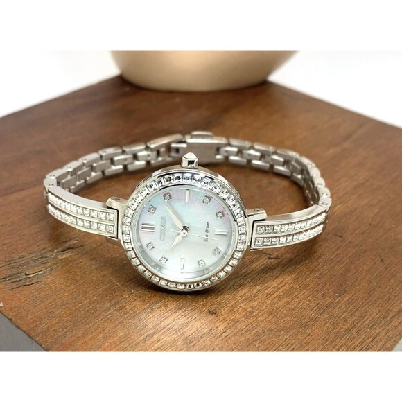 Citizen Women's Watch EM0860-51D Eco Drive Mother of Pearl Dial Silver Steel - Picture 8 of 14